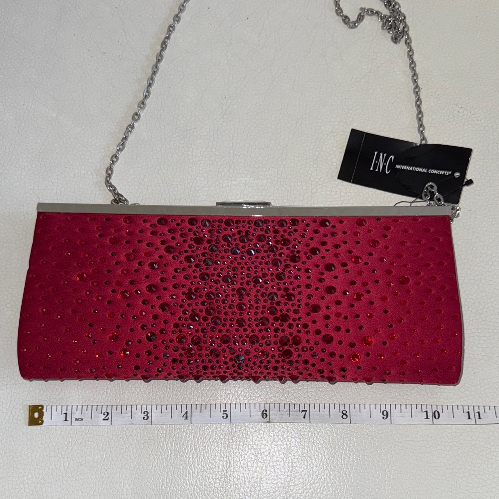 INC Elegant Red Clutch with Chain Strap - Picture 9 of 10